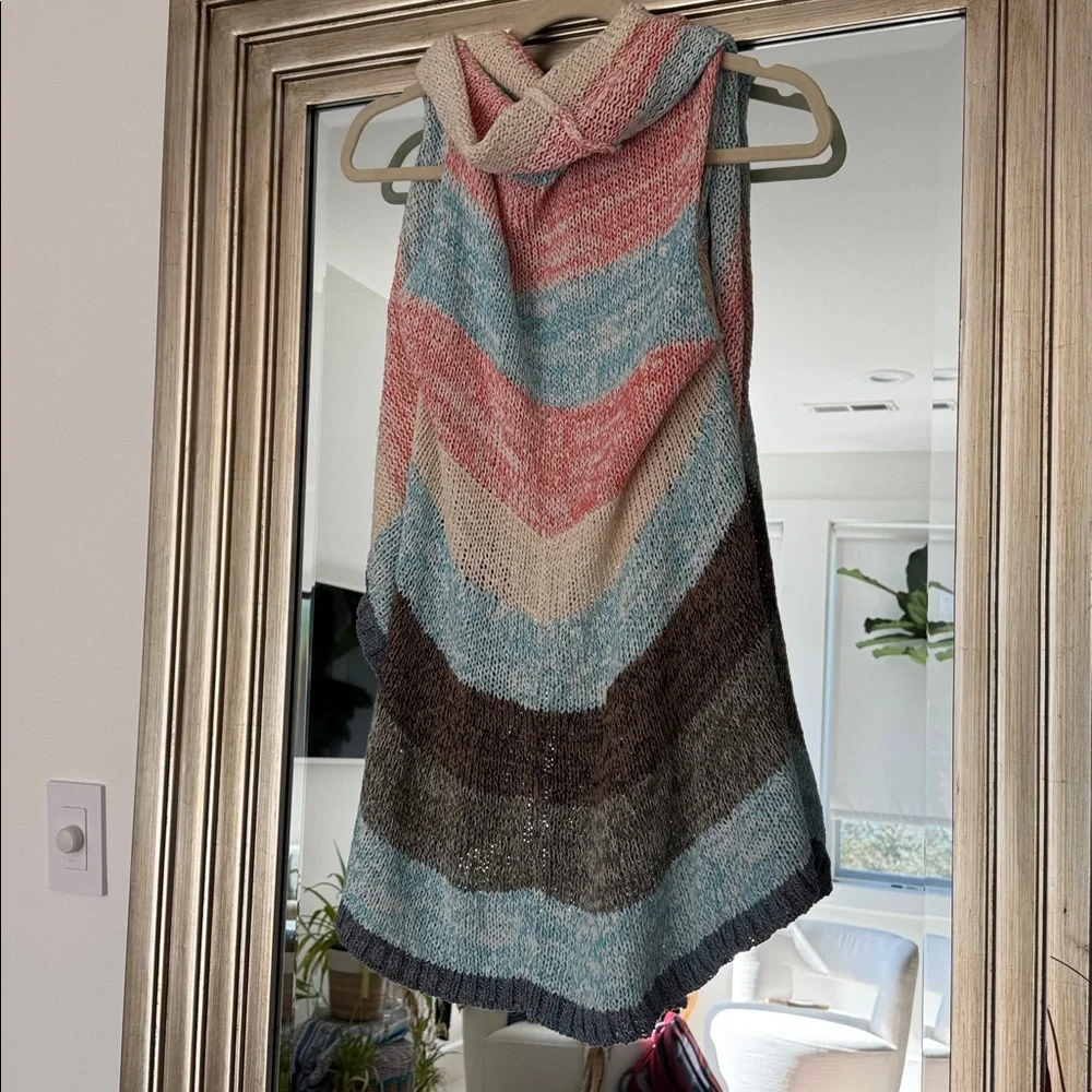 CAbi Pastel Striped Open Knit Vest in Blue, Pink & Cream - Picture 3 of 4